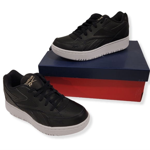 NWB NWT Reebok Court Double Mix Women's Black Leather Shoes White Soles 6.5 - Picture 11 of 15